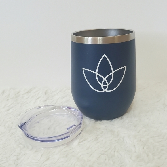 Navy Blue Silver Stainless Steel Stemless Wine Tumbler 12 Oz - Picture 5 of 11